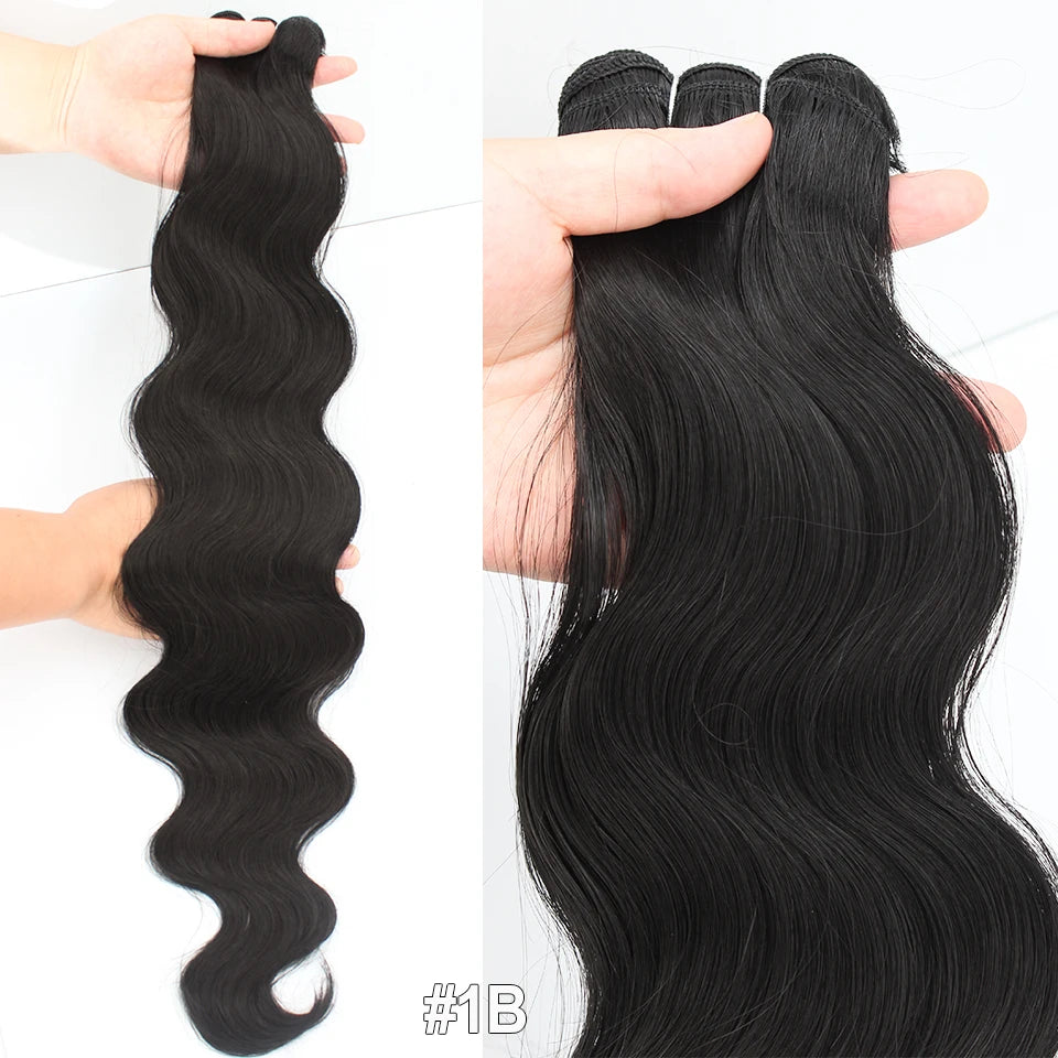 Russia Heat Resistant Synthetic Fiber Hair Extensions Natural Soft Body Wave Ponytail Hair Bundles 30inch 200g Thick For Women