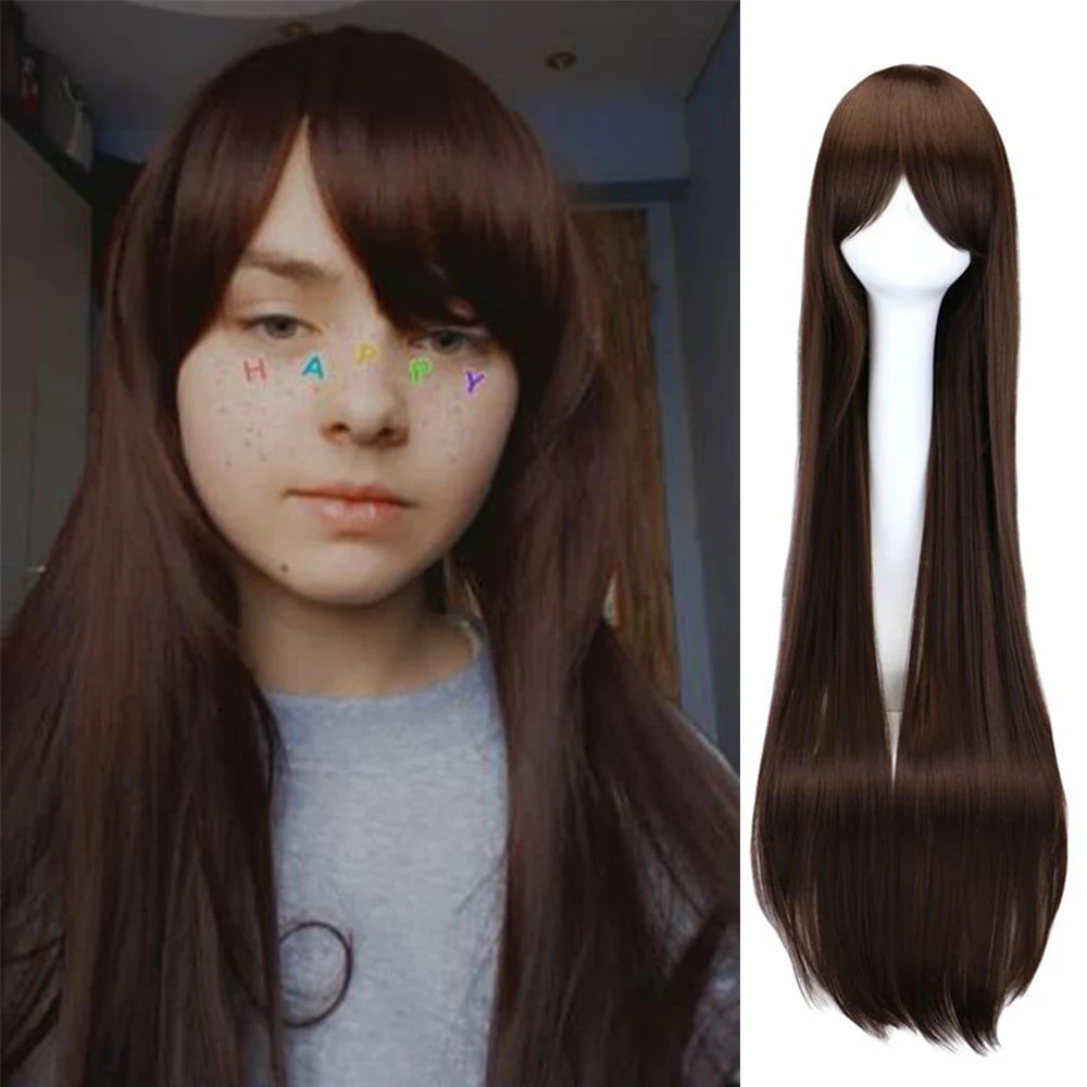 Long Straight Cosplay Wig Black Purple Black Red Pink Blue Dark Brown 100 Cm Synthetic Hair Wigs