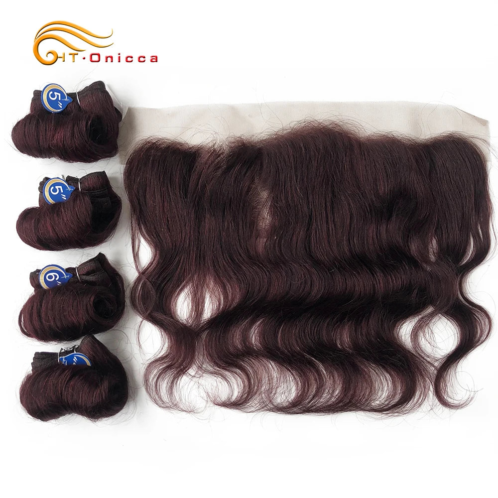Ombre Curly Hair Bundles With Frontal Raw Brazilian Hair Weave Bundles With Lace Frontal Short Colored Hair Extensions