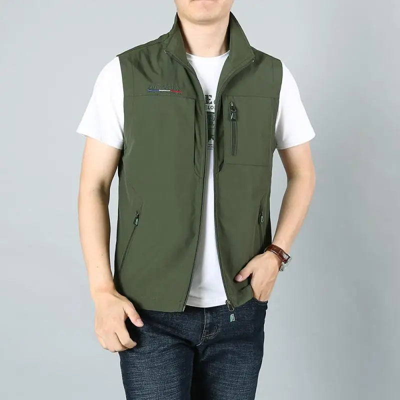 Men Waistcoat Jackets Vest 2025 Spring New Solid Color Stand Collar Climbing Hiking Work Sleeveless with Pocket M-6Xl Brand Sale