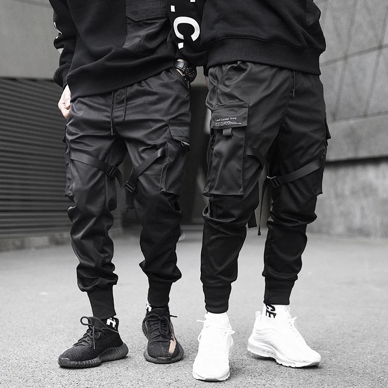 Ribbons Harem Joggers Men Cargo Pants Streetwear 2025 Hip Hop Casual Pockets Track Pants Male Harajuku Fashion Trousers