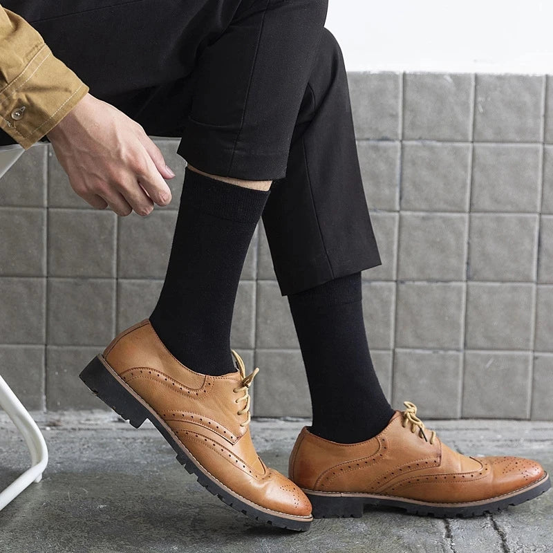 5Pairs New High Quality Business Casual Men Socks Black Men's Dress Long Socks Autumn Keep Warm Colorful Full Happy Socks Male