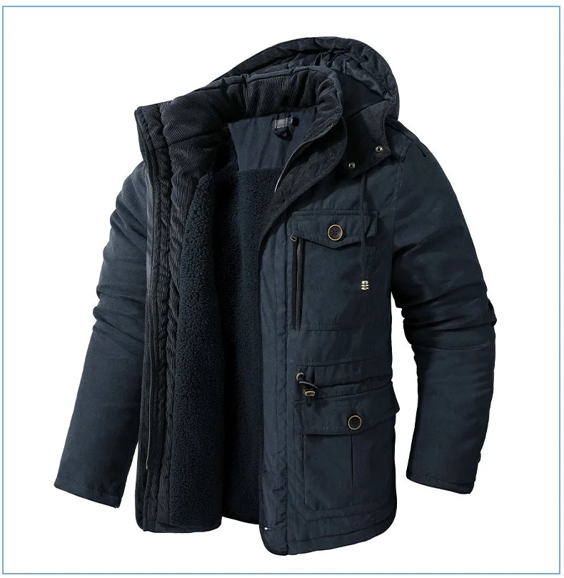 LZLLTT Men Winter Warm Parkas Mens Fleece Jacket Parkas Men Casual Cotton Outdoor Fur Trench Padded Jackets Coats