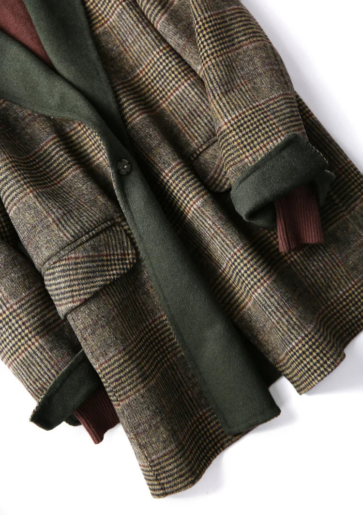 Handmade Sewn Double-sided Woolen Blazer Women Spring Autumn Plaid Wool Overcoat Office Lady Casual Suit Coat Thick Jacket