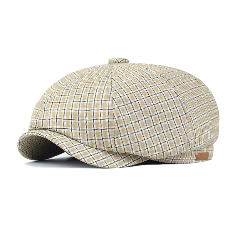 Spring Summer Plaid Newsboy Cap Breathable Peaky Octagonal Hat Vintage Soft Casual Berets Cap Visor Gatsby Flat Ivy Hat