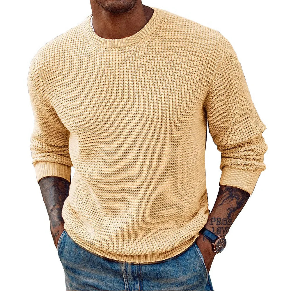 Men Round Neck Pullovers Long Sleeve Jumpers Knitted Sweater Casual Basics Sweaters Male Spliced Streetwear Autumn 2025