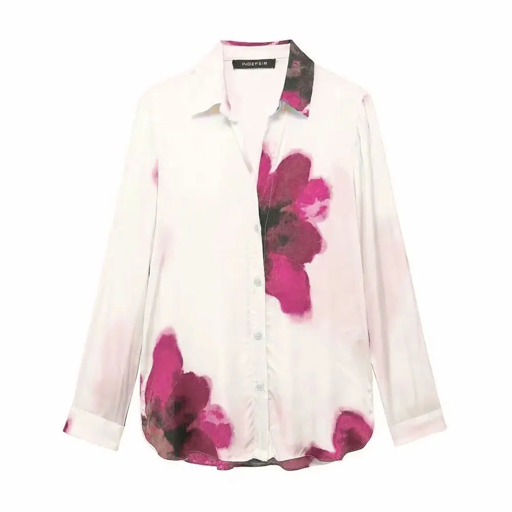 HH Women Fashion Floral Print Blouse Pant Sets Long Sleeve Lapel Shirt Drawstring Wide Leg Trousers Female Streetwear Suit