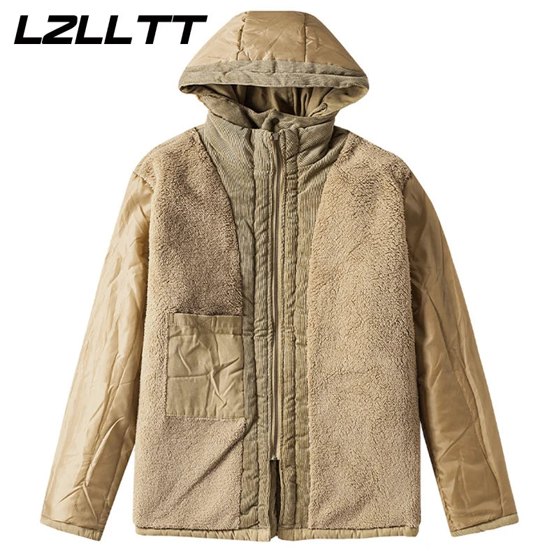LZLLTT Men Winter Warm Parkas Mens Fleece Jacket Parkas Men Casual Cotton Outdoor Fur Trench Padded Jackets Coats