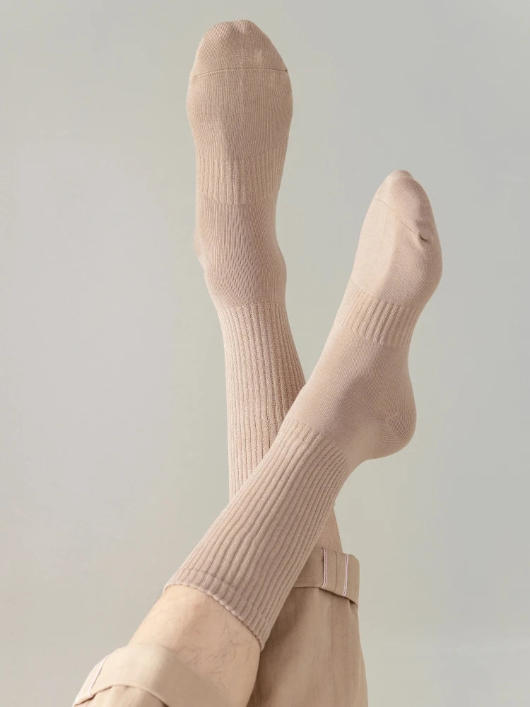 Men's High Quality Business Pure Cotton Socks Solid Color Fashion Casual Long Socks Harajuku Retro Wear-resistant Sports Socks