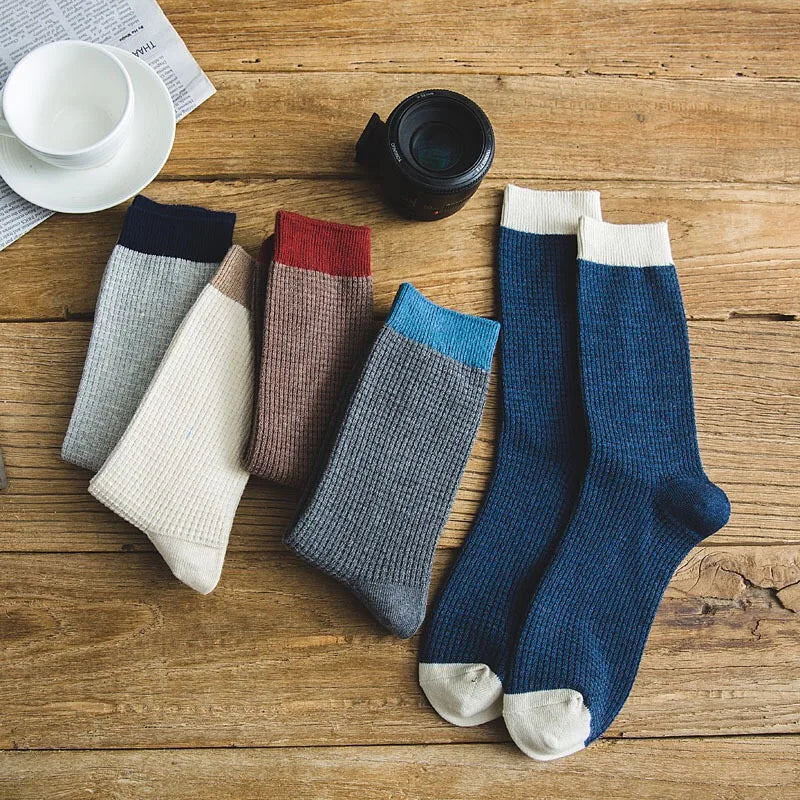 High-quality Harajuku Socks Men's mid-calf socks double-needle business and casual sock Long and warm autumn and winter socks