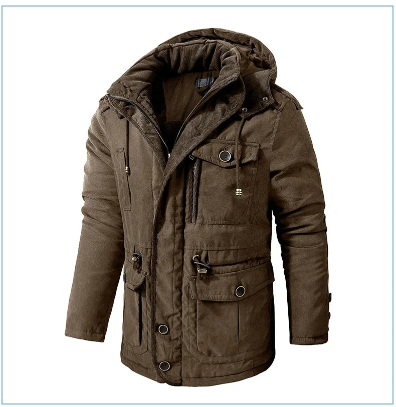 LZLLTT Men Winter Warm Parkas Mens Fleece Jacket Parkas Men Casual Cotton Outdoor Fur Trench Padded Jackets Coats