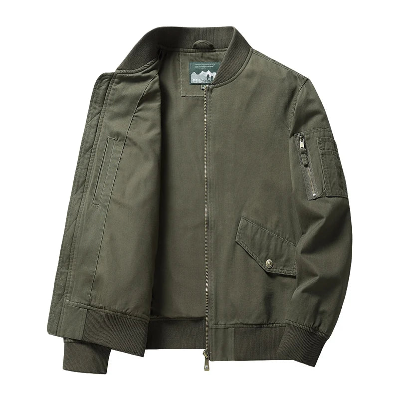 2024 New Spring Autumn Pure Cotton Outdoors Jacket Man Solid Simplicity Stand Collar Motion Tops Leisure Comfortable Man Coat