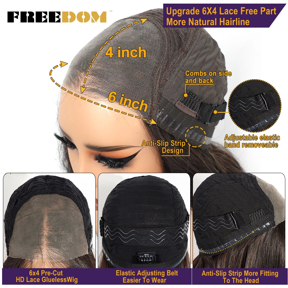 FREEDOM Synthetic Lace Front Wigs For Women Short Bob Layered Straight Wig 6x4 Wear And Go Glueless Wigs Ombre Brown Lace Wig