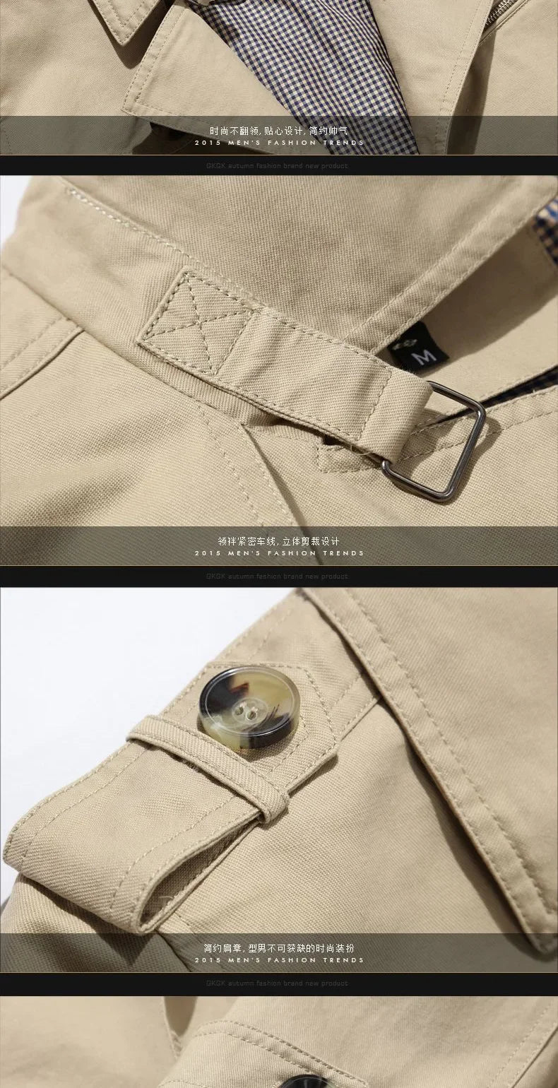 Men's Business Windbreaker Solid Casual Long Jackets Men Cotton Trench Coats Spring Autumn Fashion Male Suit Streetwear Blazers