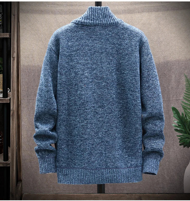 Knitted Cardigan Solid Color Sweater Men Zipper Autumn New Long-sleeved Jacket Warm Fleece Cardigans Jacket