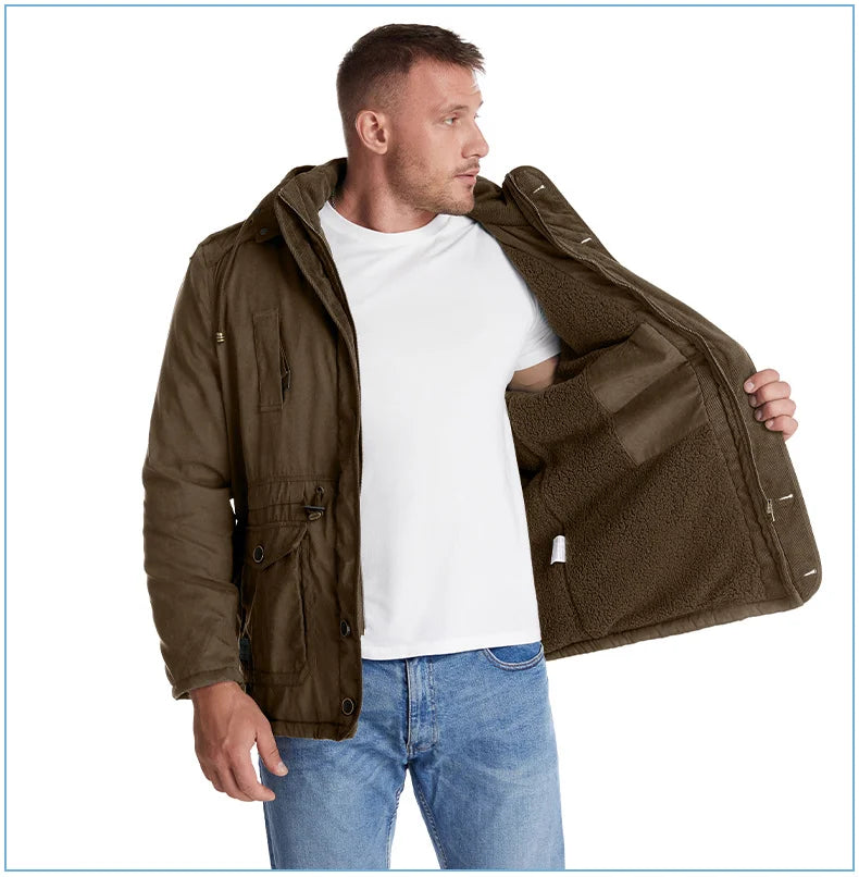 LZLLTT Men Winter Warm Parkas Mens Fleece Jacket Parkas Men Casual Cotton Outdoor Fur Trench Padded Jackets Coats