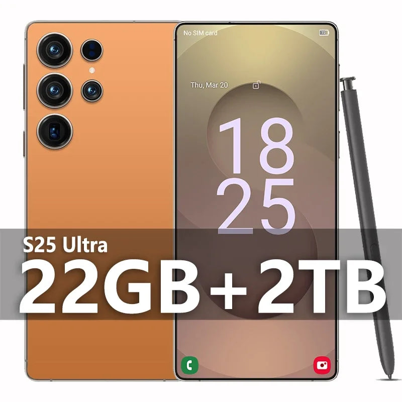 2025 NEW HOT S25 Ultra 22GB 2TB 7.3inch HD Global Edition Original Smart Dual Card 8000mAh Battery Facial Recognition Function