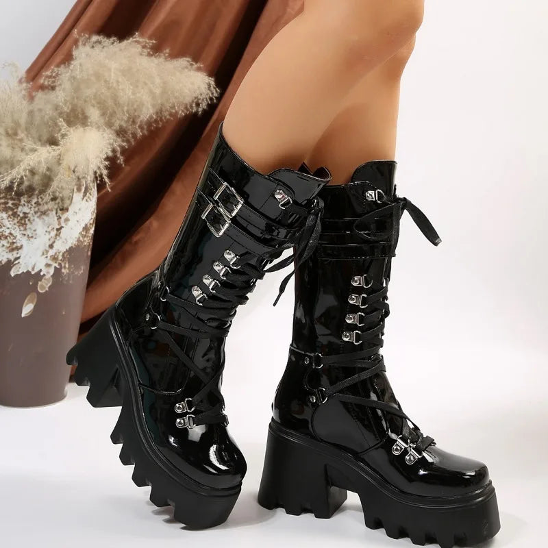 New Designer Gothic Shoes for Womens Botas Women High Boots Cosplay Mid-calf Boot High Platform Wedges Boot 2024 Autumn Winter