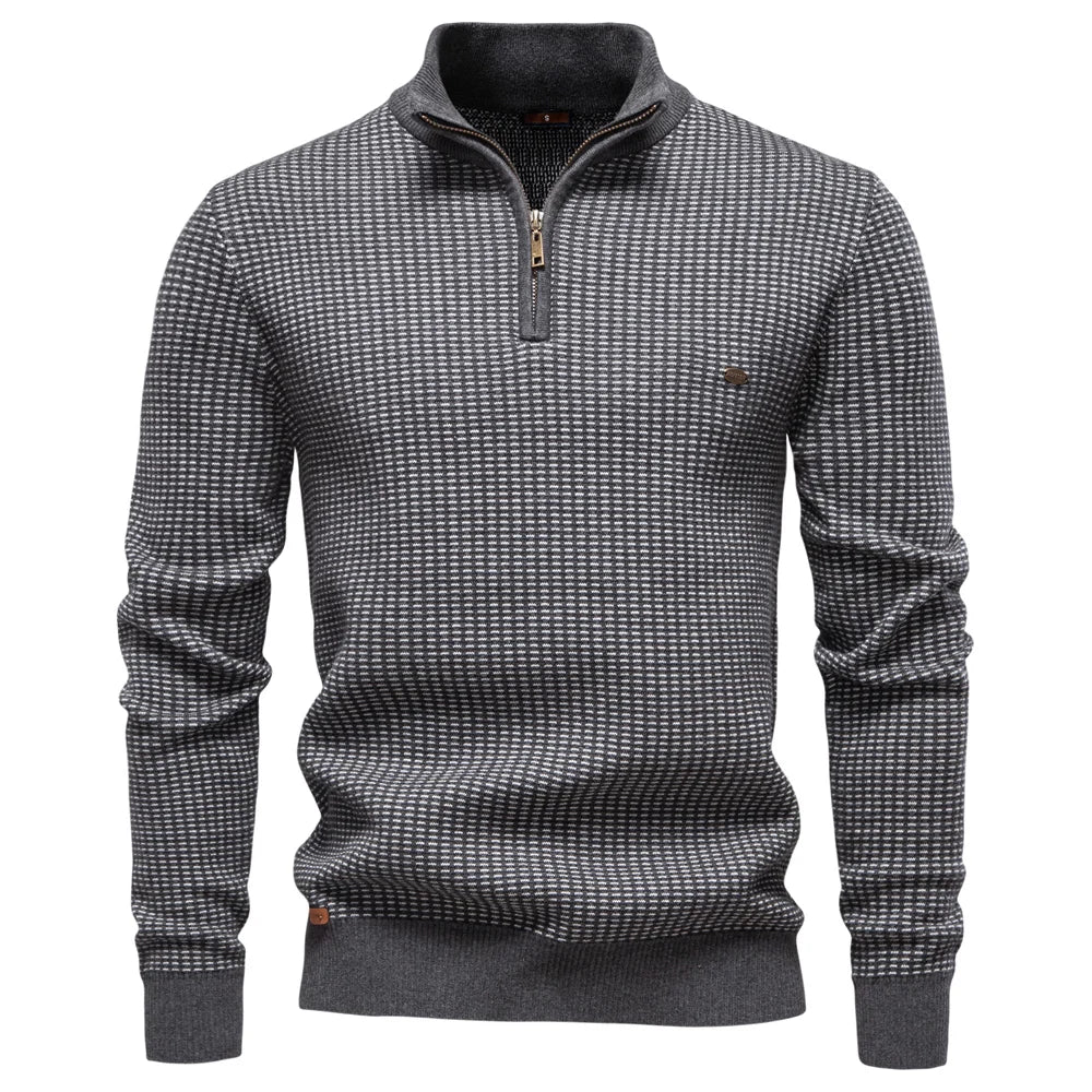 AIOPESON Classic Striped Knitwear Men Cotton Blend Sweater Mock Neck Warm Thickened Old Money Luxury Winter Sweaters for Men
