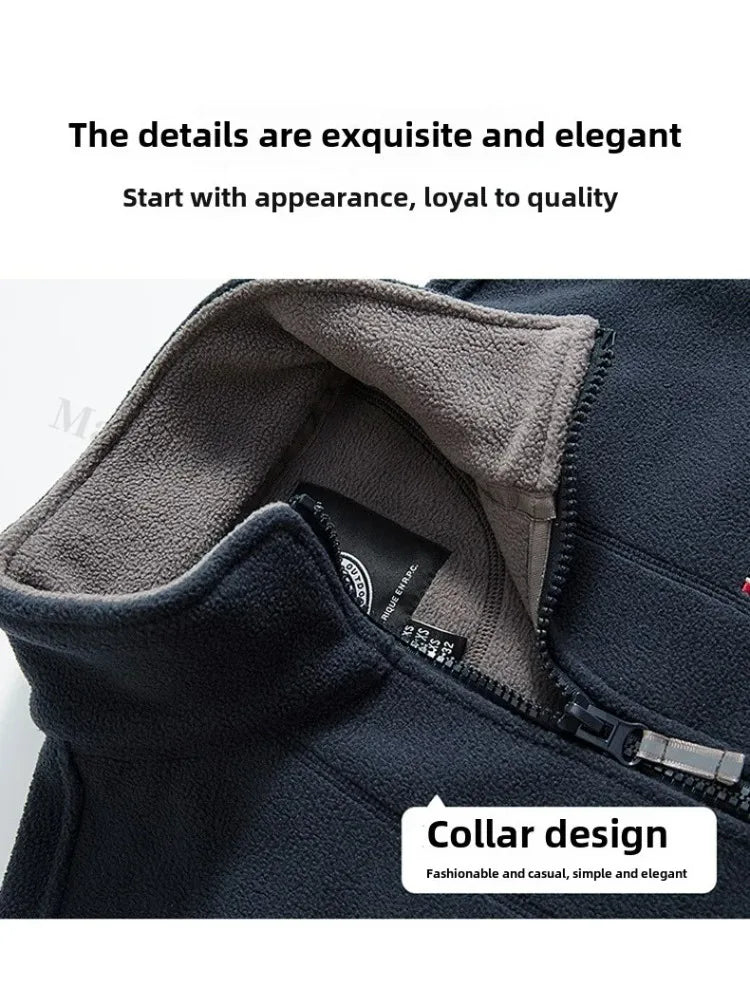 Winter Warm Fleece Jacket Men Climbing Double Thickened Pocket Jacket Outdoor High Collar Windproof Ski Sweatshirt Coat Man Snow
