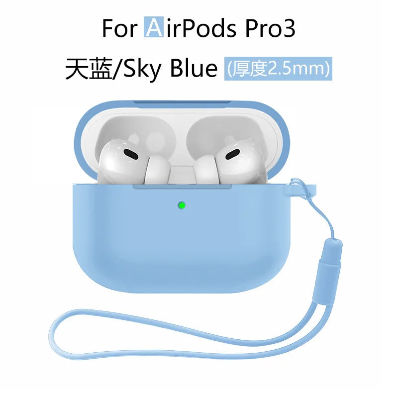 for AirPods Pro 3 Case Cover 2025 with Lanyard Soft Skin Silicone Protective Shockproof Case For AirPods Pro 3 Case Accessories