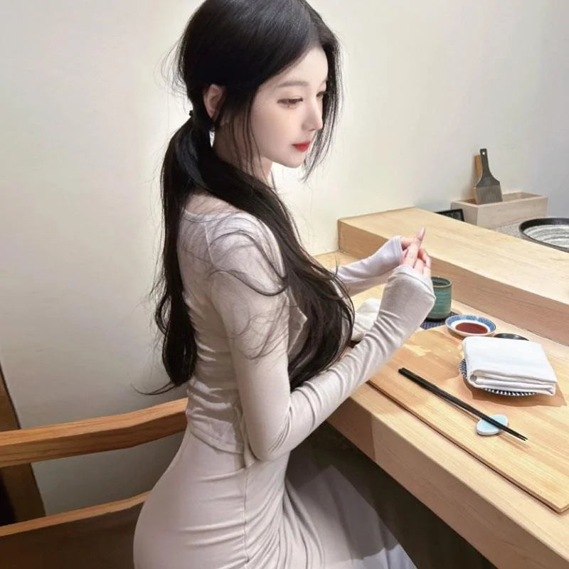 Ele Sexy Bodycon Fi Tail Gown with Open Cardigan Set MV736 by 5STUDIO Long Sve Long Pants Faionable Women's Suit