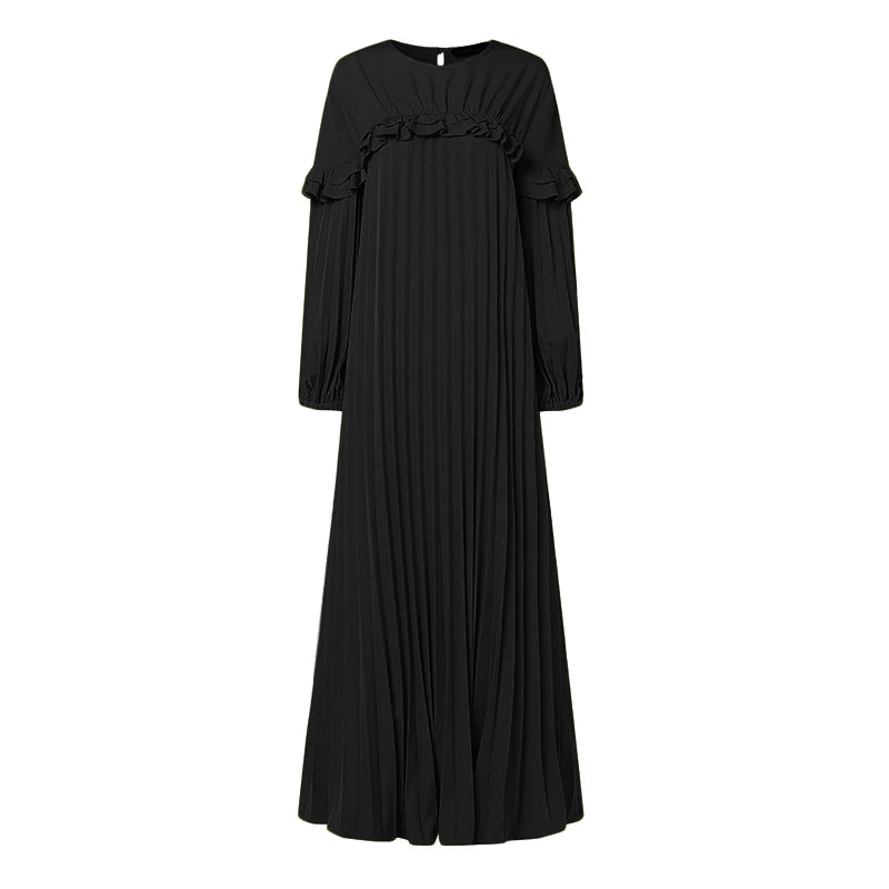 Elegant Autumn Maxi Dresses 2025 ZANZEA Women Fashion Long Sleeve Pleated Party Sundress IsIamic Robe Muslim Abaya Hijab Dress