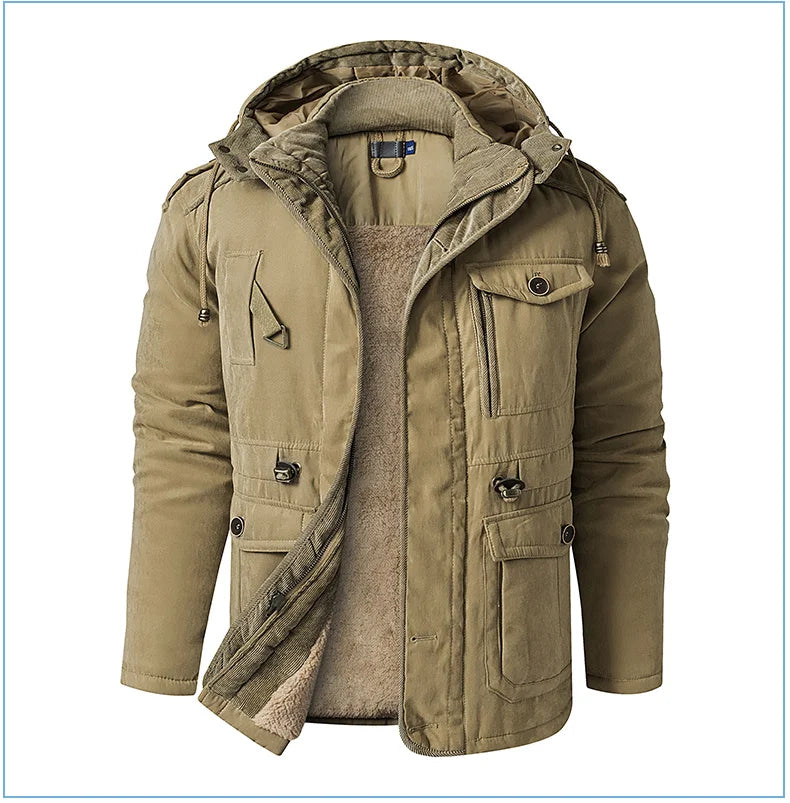 LZLLTT Men Winter Warm Parkas Mens Fleece Jacket Parkas Men Casual Cotton Outdoor Fur Trench Padded Jackets Coats