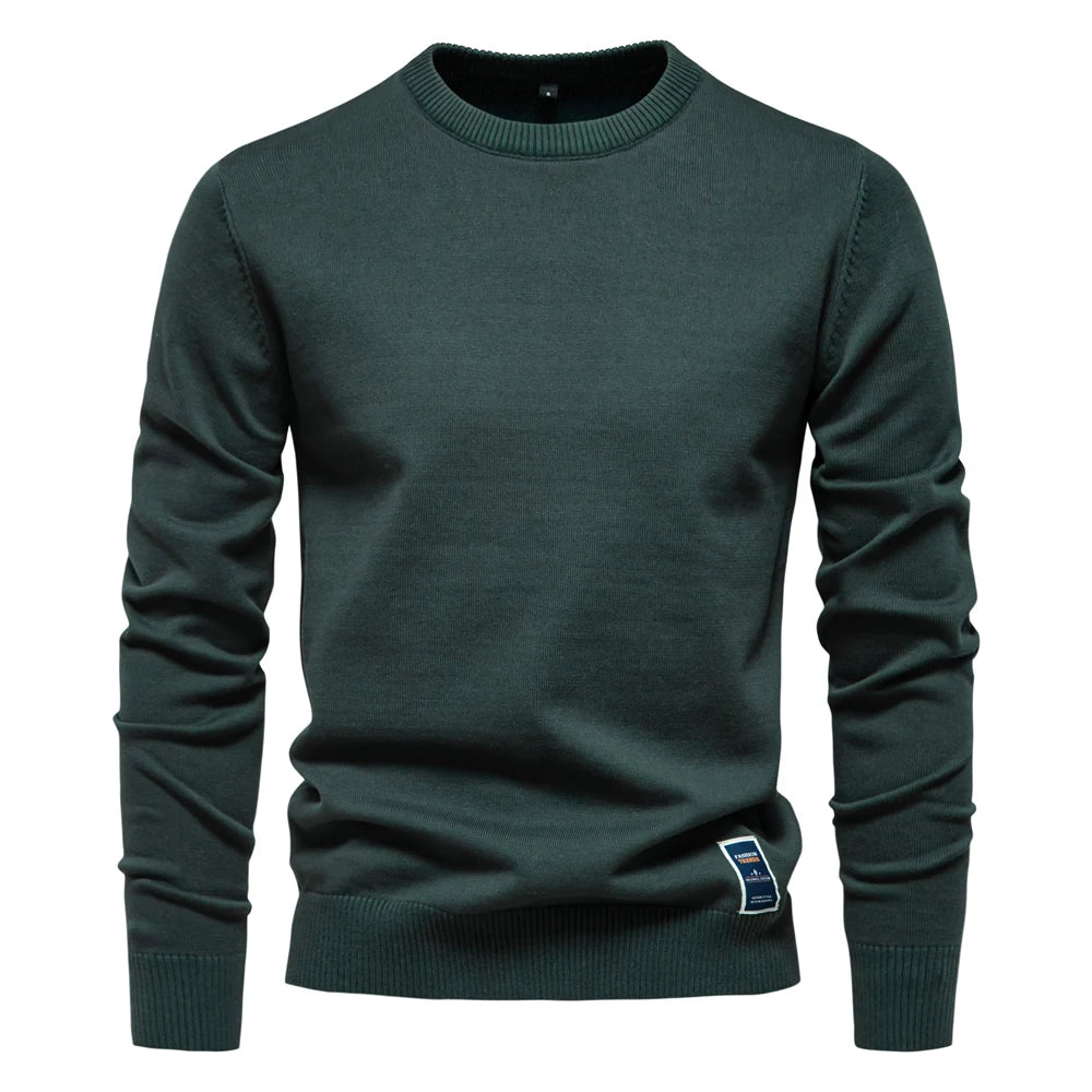 AIOPESON Mens Solid Cotton Crew Neck Knitted Pullover Sweaters Casual Fashion Classic Sweater for Men
