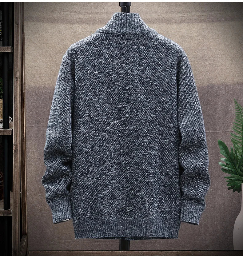 Knitted Cardigan Solid Color Sweater Men Zipper Autumn New Long-sleeved Jacket Warm Fleece Cardigans Jacket