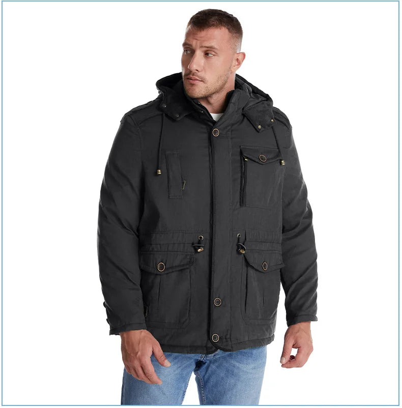 LZLLTT Men Winter Warm Parkas Mens Fleece Jacket Parkas Men Casual Cotton Outdoor Fur Trench Padded Jackets Coats