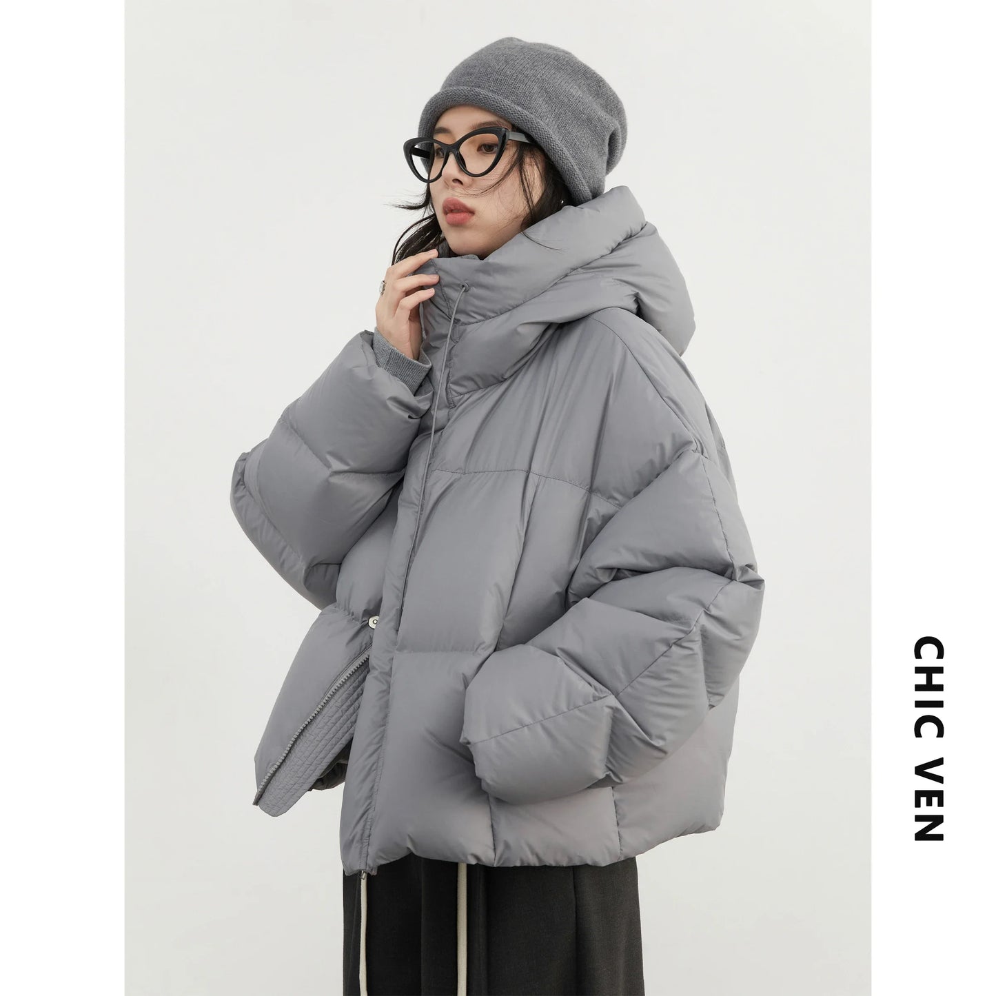 CHIC VEN Women Down Coats Loose Casual New Hooded 90 White Duck Down Female Down Jacket Autumn Winter 2025