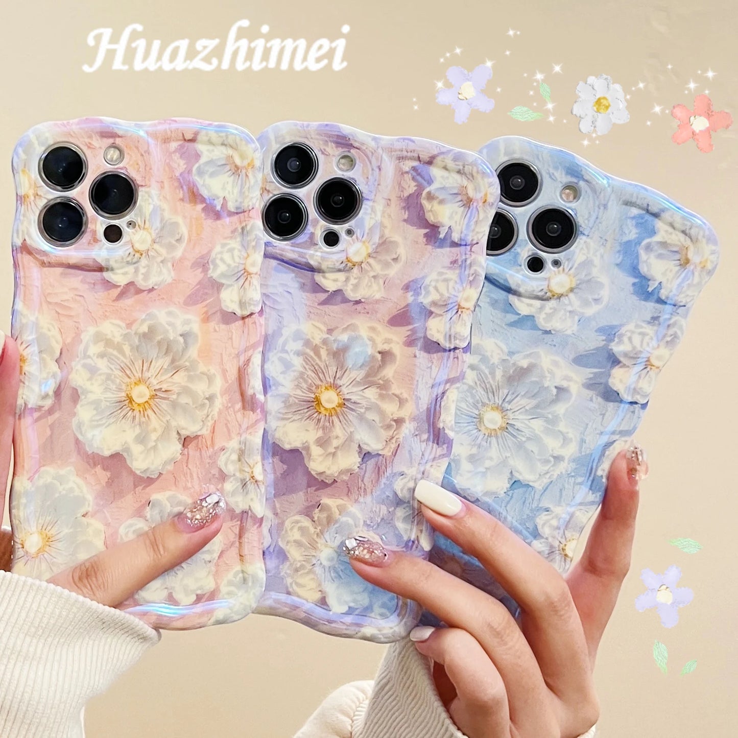 Luxury Laser Flowers Glitter iPhone Case For iPhone 11 12 13 15 16 17 Pro Max Air Plus Fashion Silicone Shockproof Bumper Cover