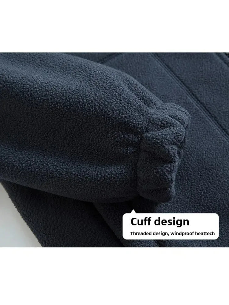 Winter Warm Fleece Jacket Men Climbing Double Thickened Pocket Jacket Outdoor High Collar Windproof Ski Sweatshirt Coat Man Snow