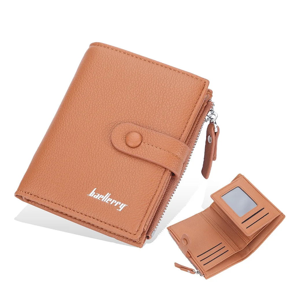 Mini Wallet for Women Baellerry Small Tri-fold Clutch with Zipper Snap Button Multi Card Holder Organizer Gift for Her
