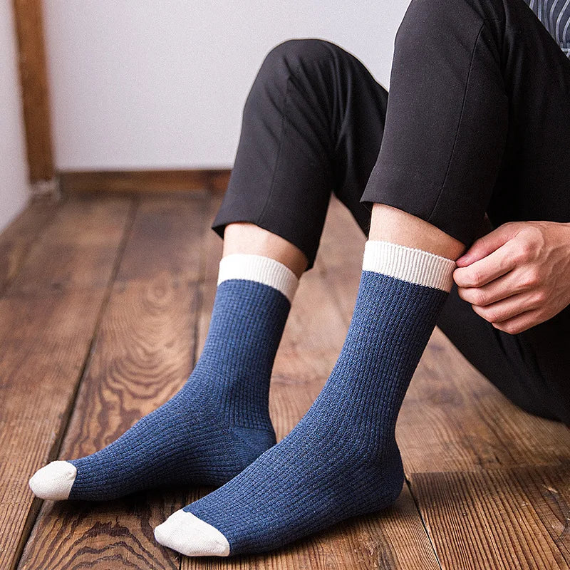 High-quality Harajuku Socks Men's mid-calf socks double-needle business and casual sock Long and warm autumn and winter socks
