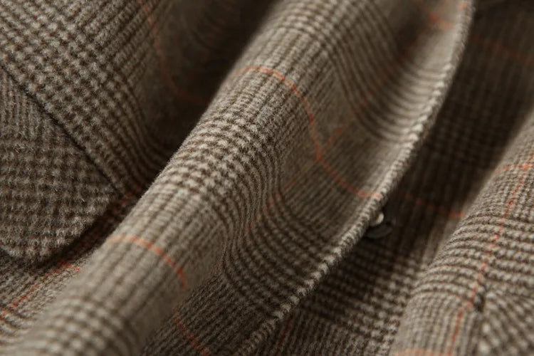 Handmade Sewn Double-sided Woolen Blazer Women Spring Autumn Plaid Wool Overcoat Office Lady Casual Suit Coat Thick Jacket