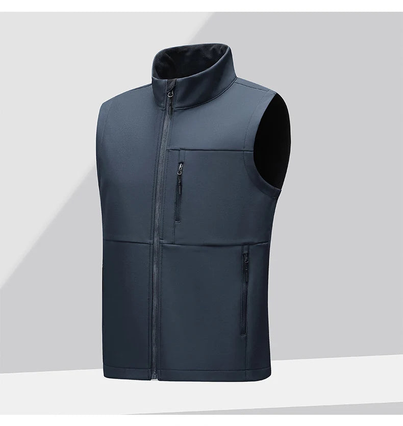 Soft shell thick vest men's autumn and winter work clothes plush jacket waterproof sleeveless windproof running sports vest