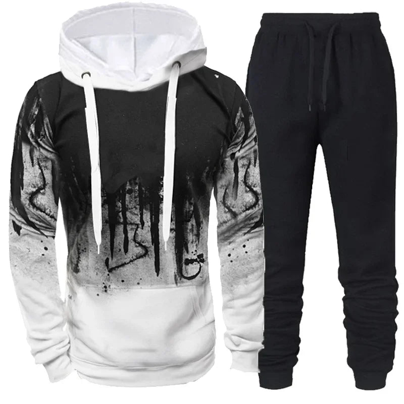 Men's Casual Tracksuits Set Autumn Winter Casual Hoodies+Sweatpants 2PCS Trendy Streetwear Matching Sets Sweatershirts Pants