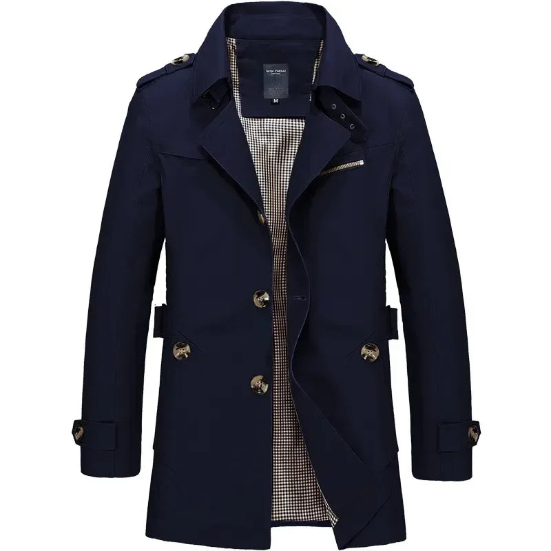 Men's Business Windbreaker Solid Casual Long Jackets Men Cotton Trench Coats Spring Autumn Fashion Male Suit Streetwear Blazers