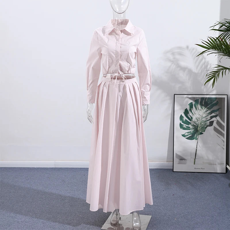 Elegant Single Breasted Khaki Long Dress Women Lapel Short Sleeve Pleat Slim Waist A-line Dresses 2025 Summer Autumn Lady Robes