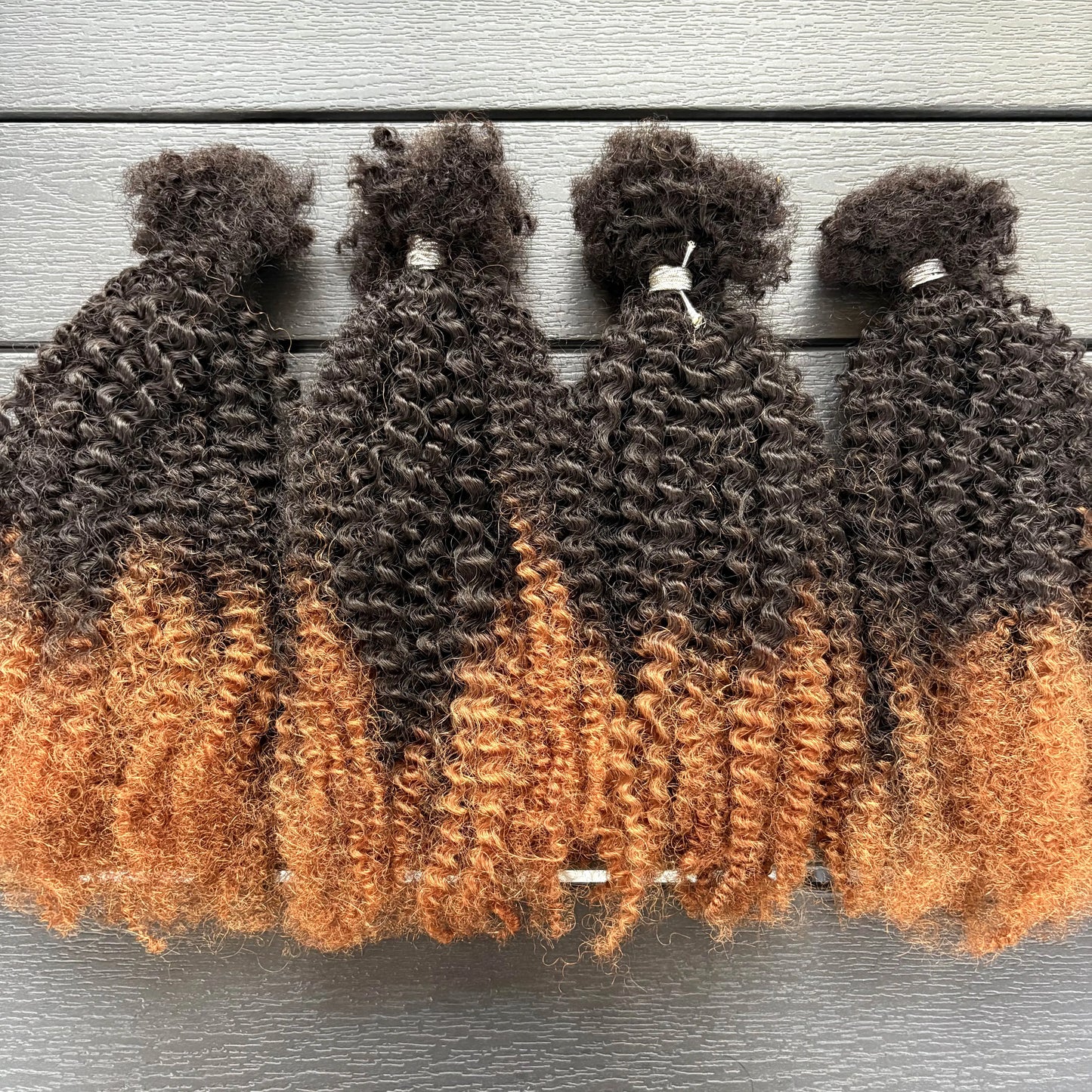 16Inch 30g/Bundle Ombre Afro Kinky Curly Human Hair Bulk Extension No Weft for Permanent Micro Locs/Twists/Braids/Repair Locs