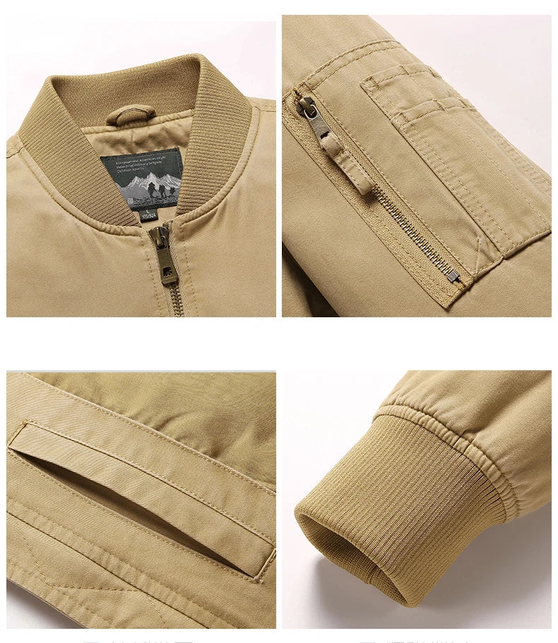 2024 New Spring Autumn Pure Cotton Outdoors Jacket Man Solid Simplicity Stand Collar Motion Tops Leisure Comfortable Man Coat
