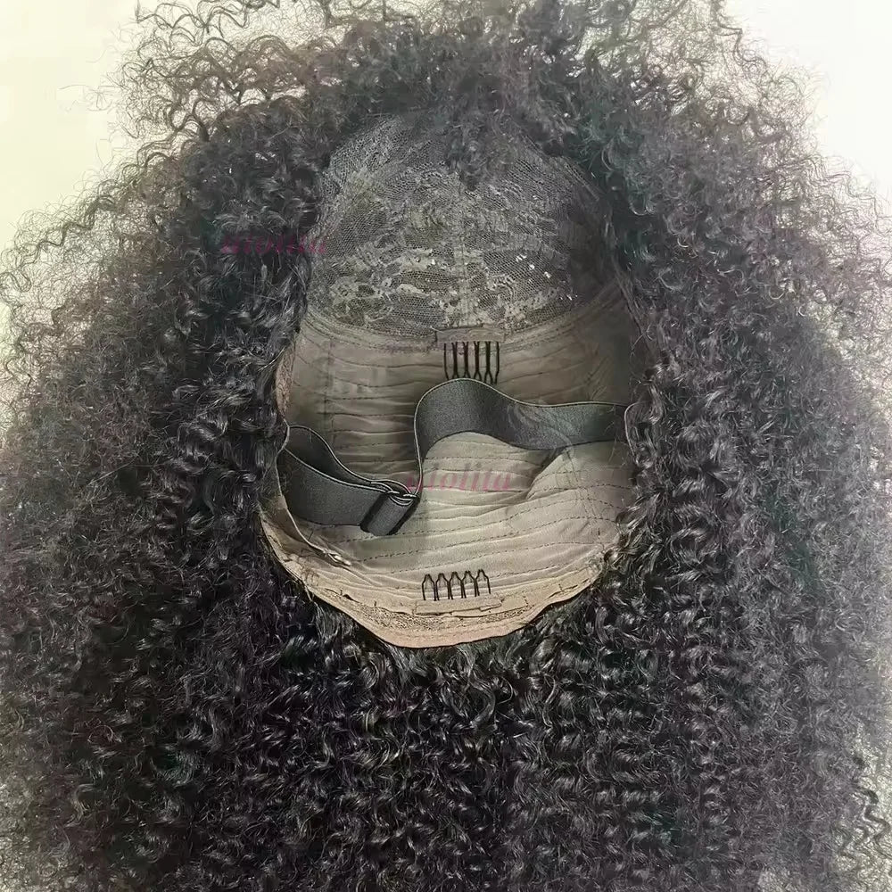 Super Double DrawnAfro Kinky Curly 100% Human Hair 16 Inch Full Machine Wig For Black Women Brazilian Virgin Hair Remy Hair Soft