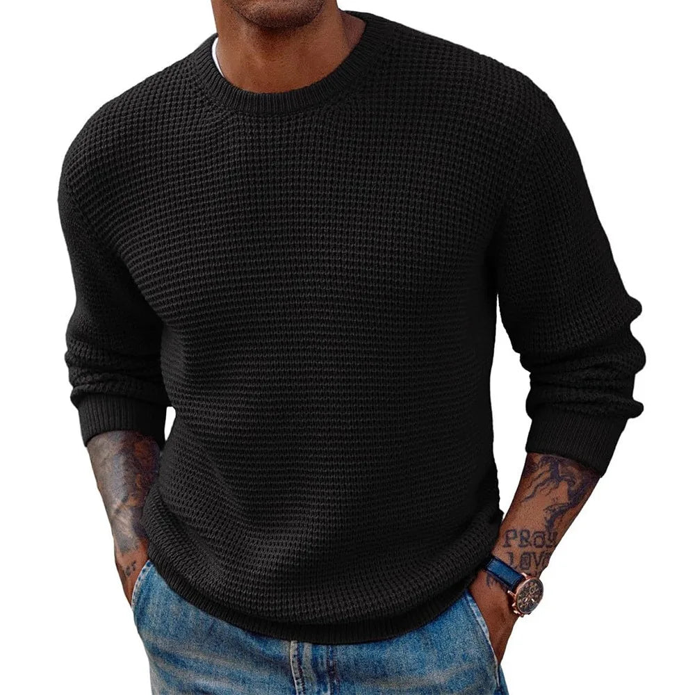 Men Round Neck Pullovers Long Sleeve Jumpers Knitted Sweater Casual Basics Sweaters Male Spliced Streetwear Autumn 2025