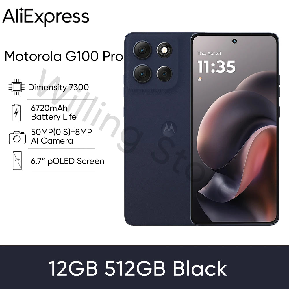 Motorola Moto G100 Pro Smart Phone Dimensity 7300 6.7inch LTPO 50MP AI Camera 30W Fast Charger 6720Mah Moto Motorola g100 Pro