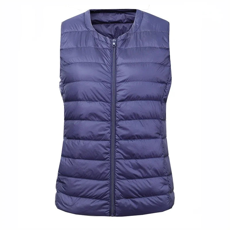 Autumn Winter Women Ultra Light Thin Duck Down Vest Sleeveless O-Neck Zipper Waistcoat Windproof Puffer Female Quilted Jackets