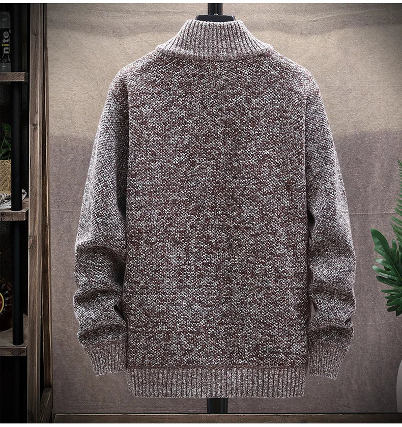 Knitted Cardigan Solid Color Sweater Men Zipper Autumn New Long-sleeved Jacket Warm Fleece Cardigans Jacket