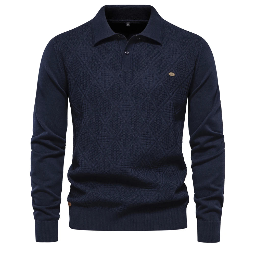 2023 New Autumn Cotton Polo Neck Sweaters for Men High Quality Pullover Knitted Sweater Men England Style Casual Social Pull Men