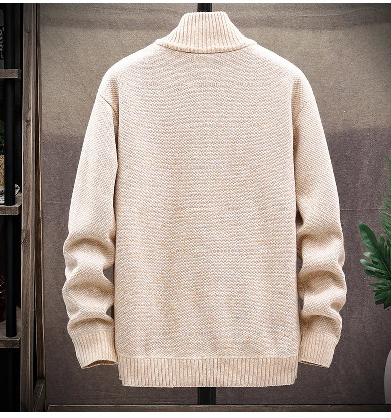Knitted Cardigan Solid Color Sweater Men Zipper Autumn New Long-sleeved Jacket Warm Fleece Cardigans Jacket